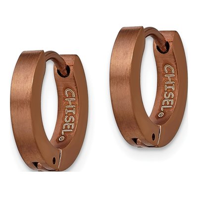 Stainless Steel 10mm Brown IP Huggie Hoop Earrings – view 5