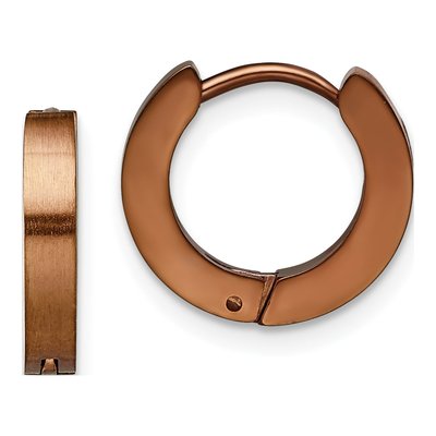 Stainless Steel 10mm Brown IP Huggie Hoop Earrings
