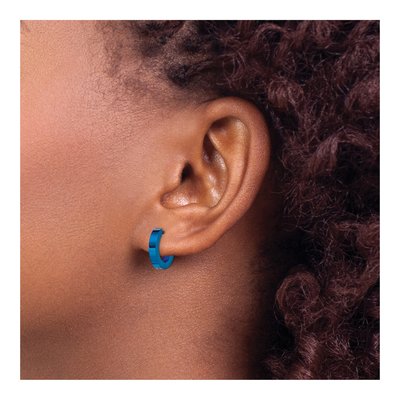 Stainless Steel 9mm Blue IP Huggie Hoop Earrings – view 6