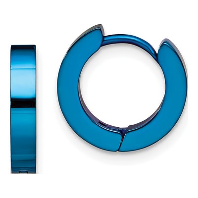 Stainless Steel 9mm Blue IP Huggie Hoop Earrings