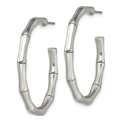 Stainless Steel 30mm Bamboo Hoop Earrings – view 5