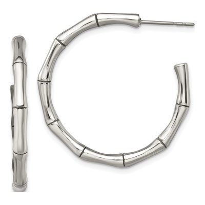 Stainless Steel 30mm Bamboo Hoop Earrings