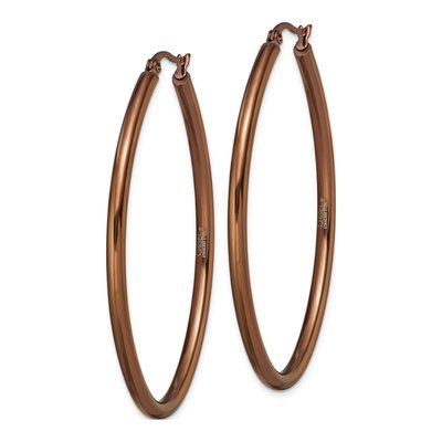 Stainless Steel 55mm Brown IP Oval Hoop Earrings – view 5