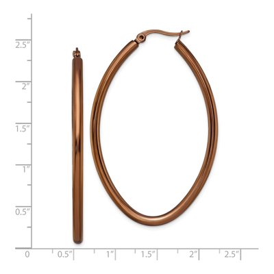 Stainless Steel 55mm Brown IP Oval Hoop Earrings – view 7