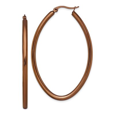 Stainless Steel 55mm Brown IP Oval Hoop Earrings