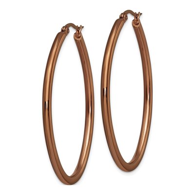 Stainless Steel 47mm Brown IP Oval Hoop Earrings – view 3