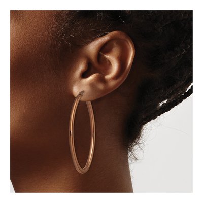 Stainless Steel 47mm Brown IP Oval Hoop Earrings – view 4