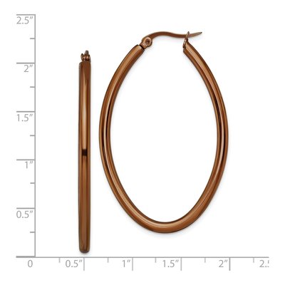 Stainless Steel 47mm Brown IP Oval Hoop Earrings – view 5