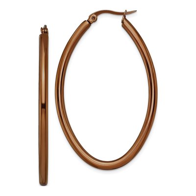 Stainless Steel 47mm Brown IP Oval Hoop Earrings