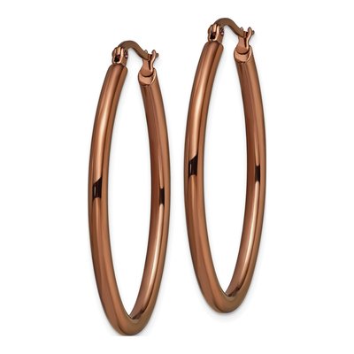 Stainless Steel 38mm Brown IP Oval Hoop Earrings – view 5