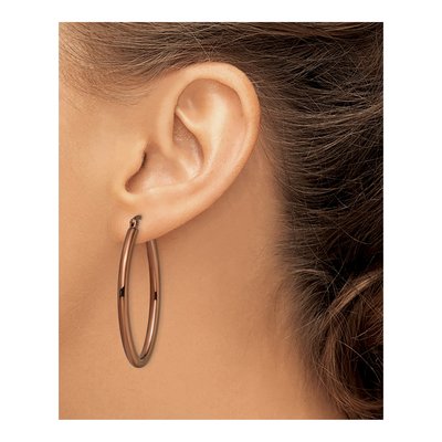 Stainless Steel 38mm Brown IP Oval Hoop Earrings – view 6