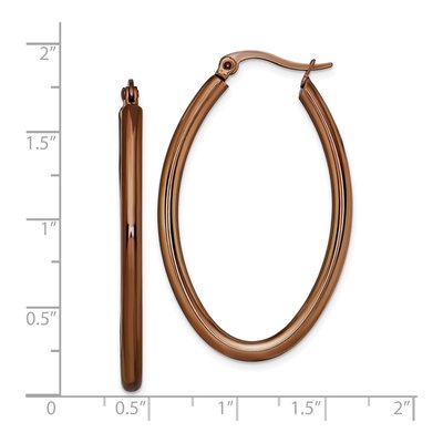 Stainless Steel 38mm Brown IP Oval Hoop Earrings – view 7