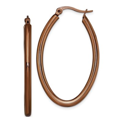 Stainless Steel 38mm Brown IP Oval Hoop Earrings