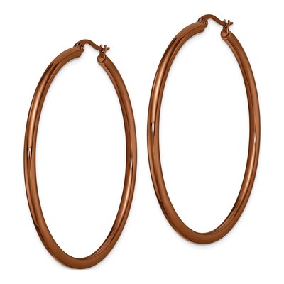Stainless Steel 52mm Brown IP Hoop Earrings – view 5