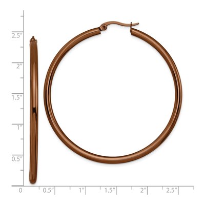 Stainless Steel 52mm Brown IP Hoop Earrings – view 7