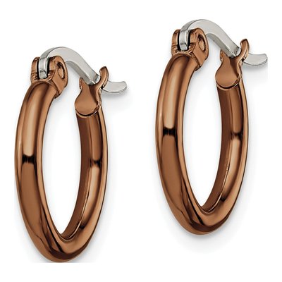 Stainless Steel 13mm Brown IP Hoop Earrings – view 5