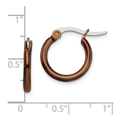 Stainless Steel 13mm Brown IP Hoop Earrings – view 7
