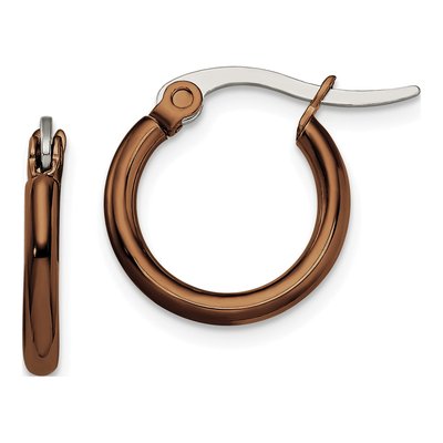 Stainless Steel 13mm Brown IP Hoop Earrings
