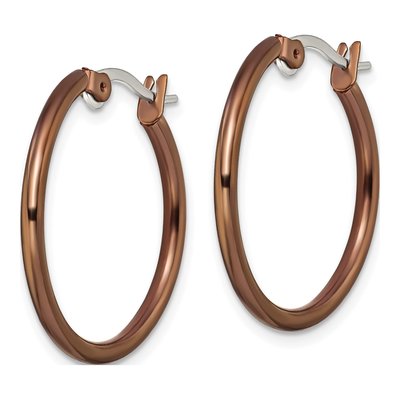 Stainless Steel 19mm Brown IP Hoop Earrings – view 5