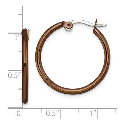 Stainless Steel 19mm Brown IP Hoop Earrings – view 7