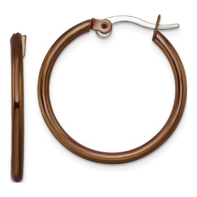 Stainless Steel 19mm Brown IP Hoop Earrings