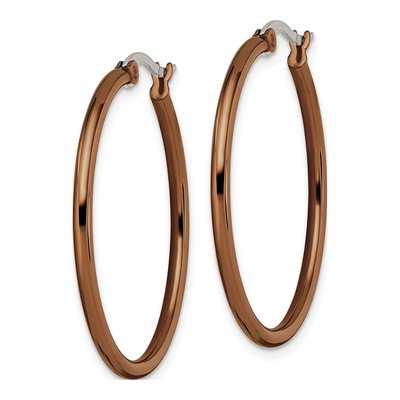 Stainless Steel 29mm Brown IP Hoop Earrings – view 5