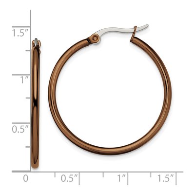Stainless Steel 29mm Brown IP Hoop Earrings – view 7
