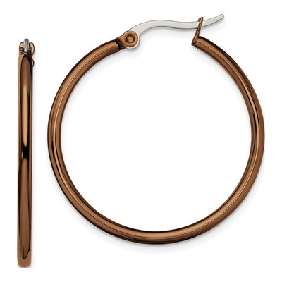Stainless Steel 29mm Brown IP Hoop Earrings