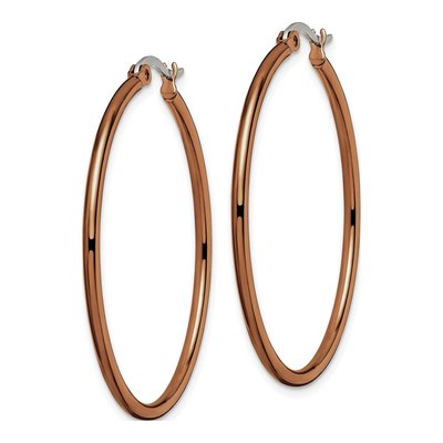 Stainless Steel 35mm Brown IP Hoop Earrings – view 4