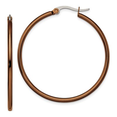 Stainless Steel 35mm Brown IP Hoop Earrings