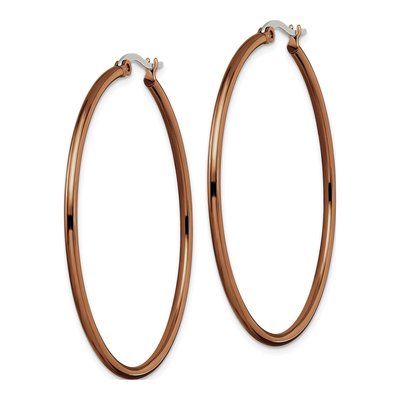 Stainless Steel 43mm Brown IP Hoop Earrings – view 4