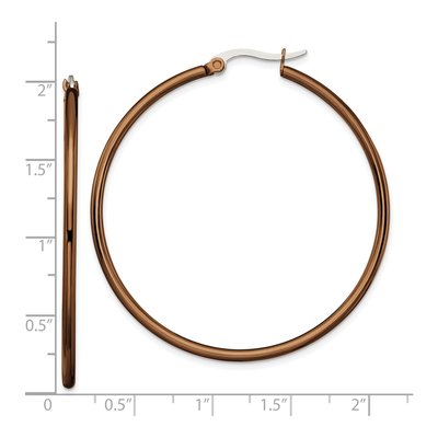 Stainless Steel 43mm Brown IP Hoop Earrings – view 6