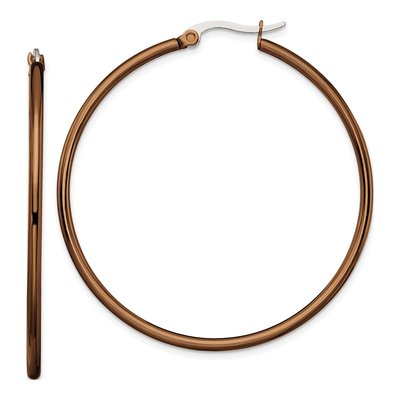 Stainless Steel 43mm Brown IP Hoop Earrings