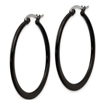 Black Stainless Steel 35mm Black Hoop Earrings – view 4
