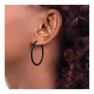Black Stainless Steel 35mm Black Hoop Earrings – view 5