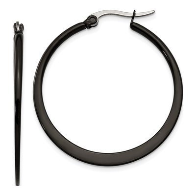 Black Stainless Steel 35mm Black Hoop Earrings