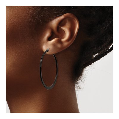 Black Stainless Steel 42mm Hoop Earrings – view 5