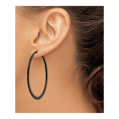 Black Stainless Steel 48mm Black Hoop Earrings – view 5