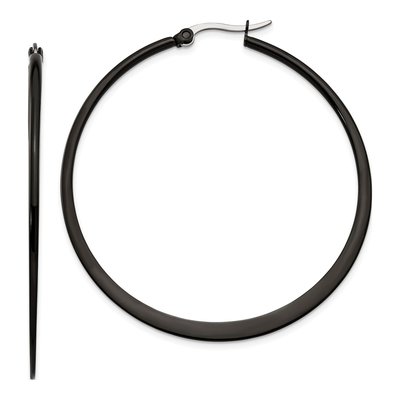 Black Stainless Steel 48mm Black Hoop Earrings