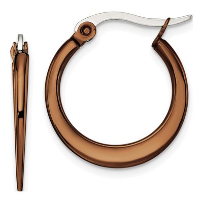 Stainless Steel 20mm Brown IP Hoop Earrings