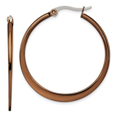 Stainless Steel 35mm Brown IP Tapered Hoop Earrings