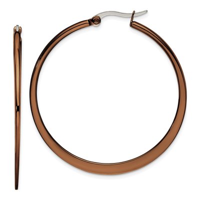 Stainless Steel 43mm Brown IP Tapered Hoop Earrings
