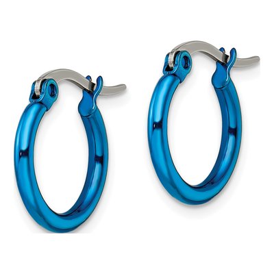 Stainless Steel 12mm Blue IP Hoop Earrings – view 5