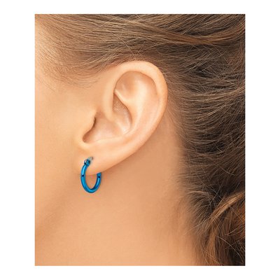 Stainless Steel 12mm Blue IP Hoop Earrings – view 6
