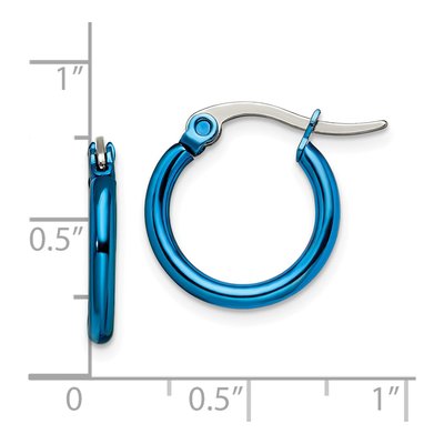 Stainless Steel 12mm Blue IP Hoop Earrings – view 7