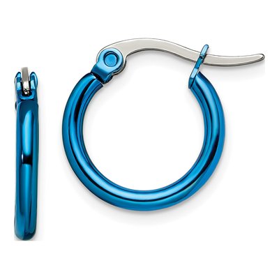 Stainless Steel 12mm Blue IP Hoop Earrings