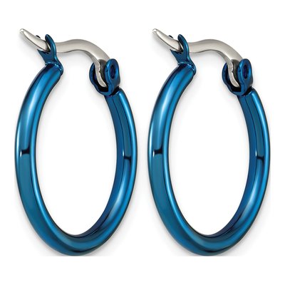 Stainless Steel 14mm Blue Hoop Earrings – view 5