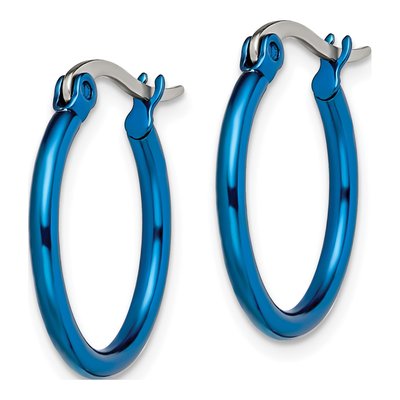 Stainless Steel 14mm Blue Hoop Earrings – view 6