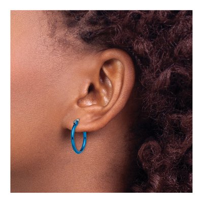 Stainless Steel 14mm Blue Hoop Earrings – view 7