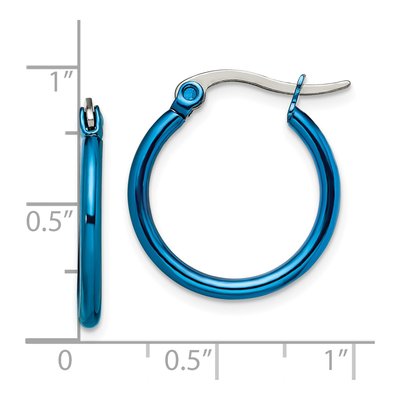 Stainless Steel 14mm Blue Hoop Earrings – view 8